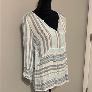 New Directions Blue and White Striped Blouse